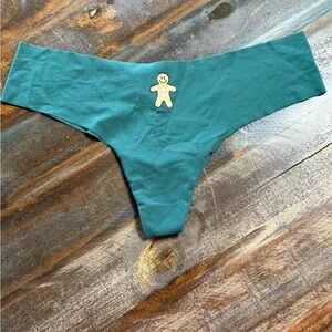 Victoria’s Secret PINK Gingerbread Graphic Thong Panty Green XL  NWT